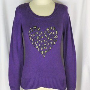 Y2K 2000s Purple Leopard Animal Print Knit Pullover Sweater Size Large